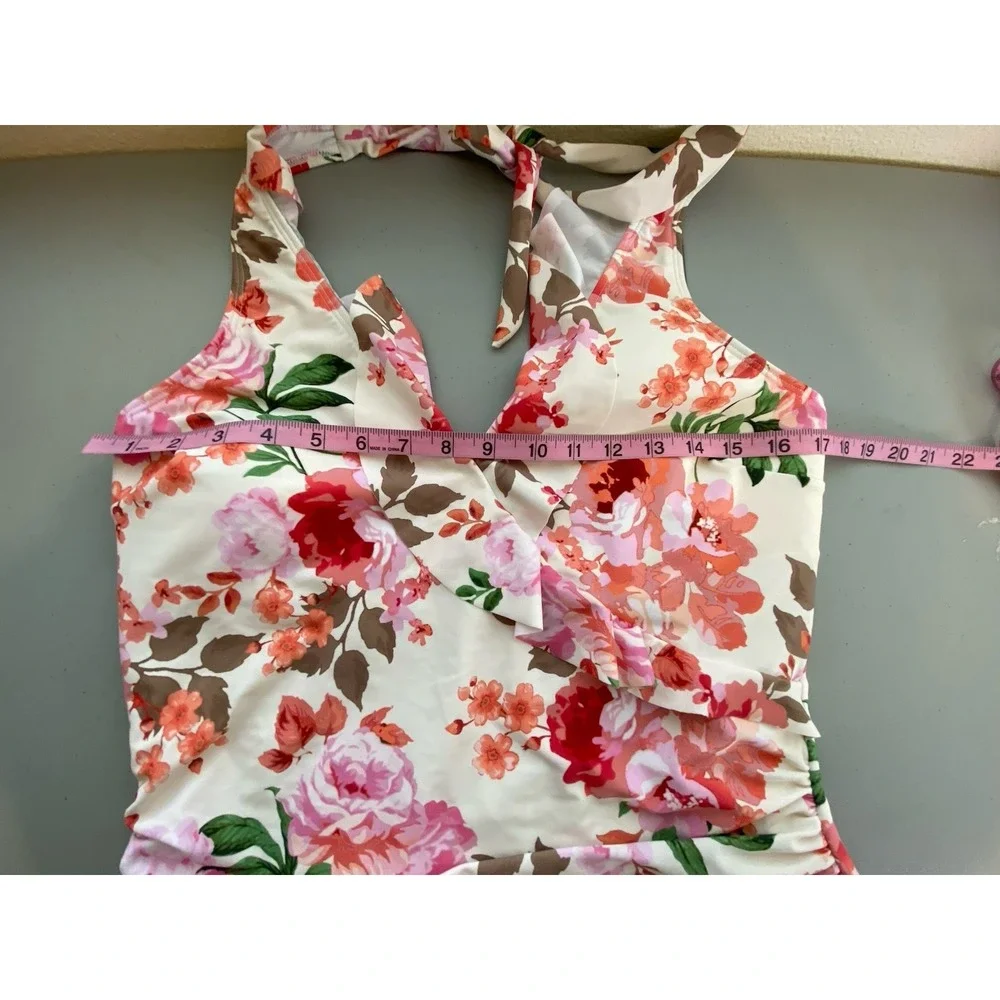 Cupshe Women's OnePiece Swimsuit Soft Bloom Tummy Control Halterneck Size XL NWT